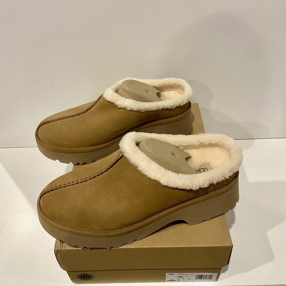 UGG Women's New Heights Cozy Clog Chestnut Suede Platform Mule Slip On Size 12